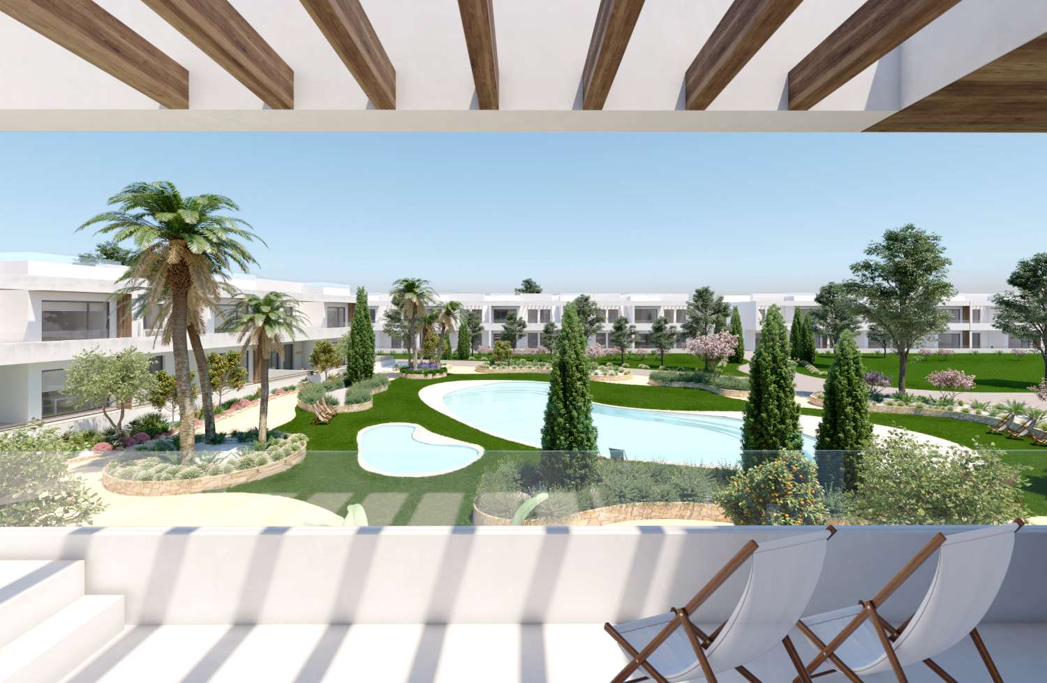 Imponerande "Nybyggd" bungalow med 2 sovrum eller översta våningen med gemensam pool, gym & parkering i Torrevieja