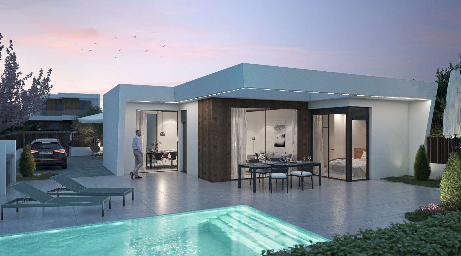 Uitstekende 'Nieuwbouw' 3 slaapkamer vrijstaande villa met privé zwembad op Altaona golfbaan, Murcia