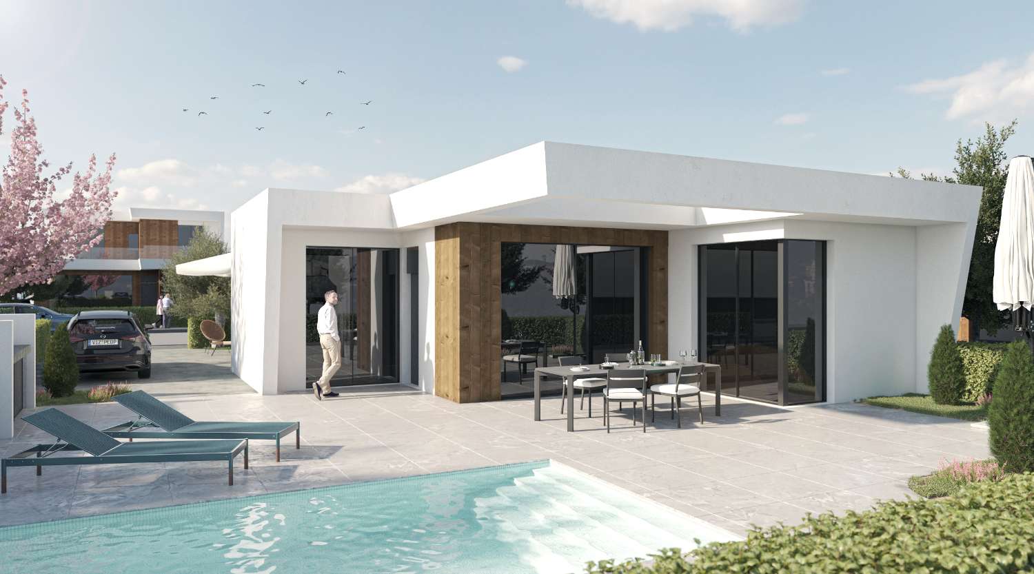 Fremragende 'New Build' 3 værelses fritliggende villa med privat pool på Altaona golfbane, Murcia