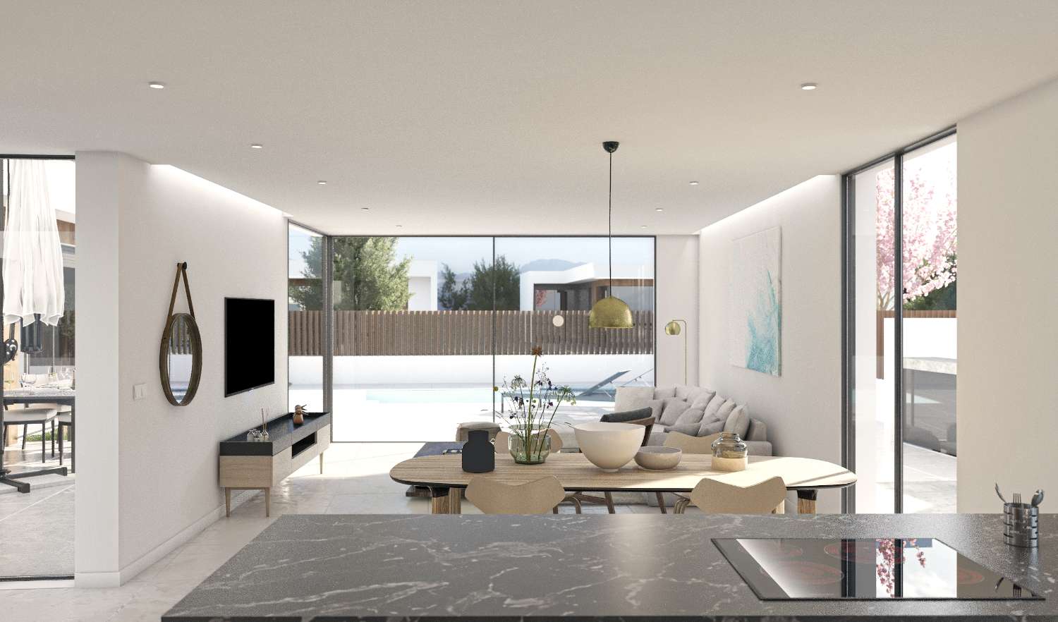 Fremragende 'New Build' 3 værelses fritliggende villa med privat pool på Altaona golfbane, Murcia