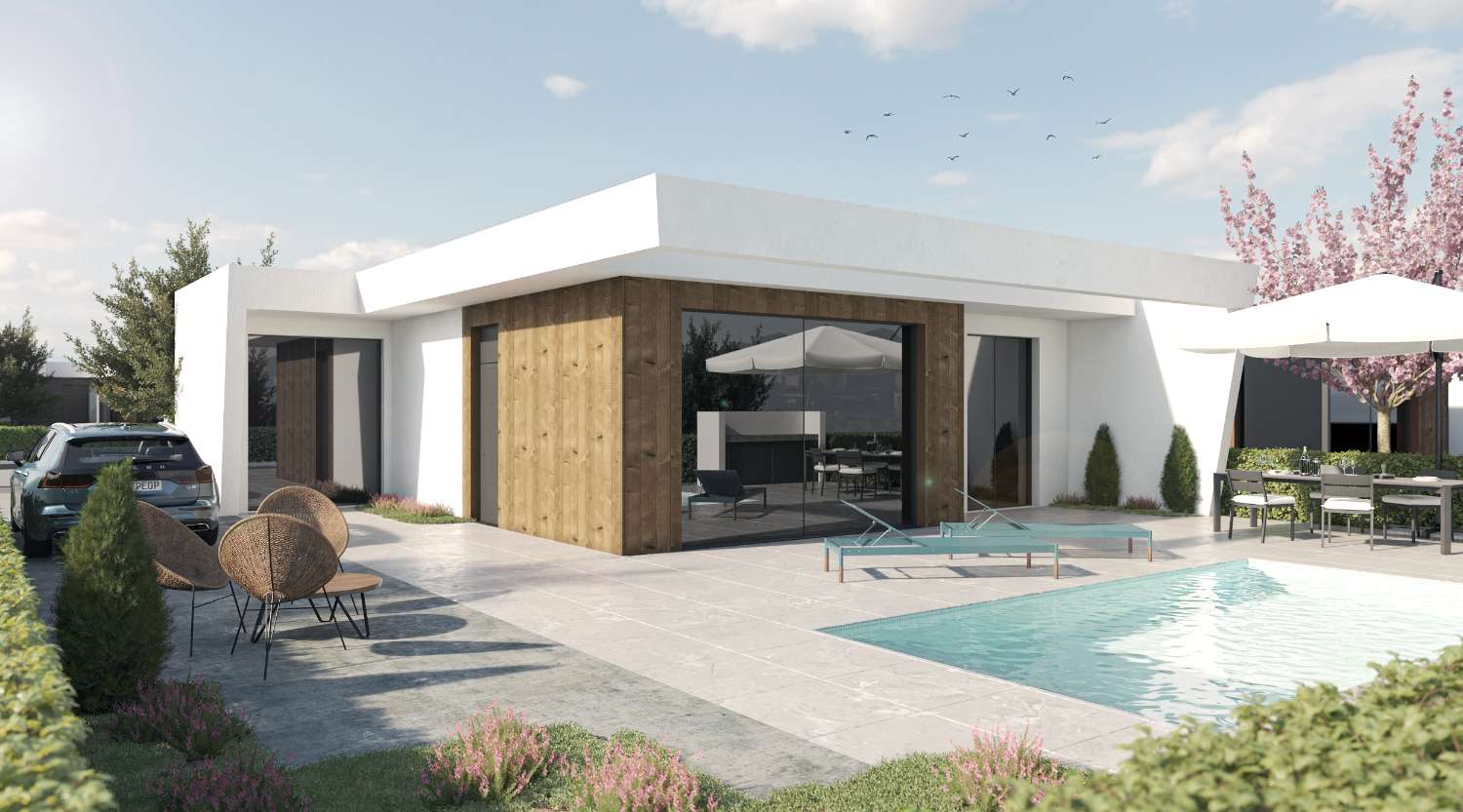 Fremragende 'New Build' 3 værelses fritliggende villa med privat pool på Altaona golfbane, Murcia