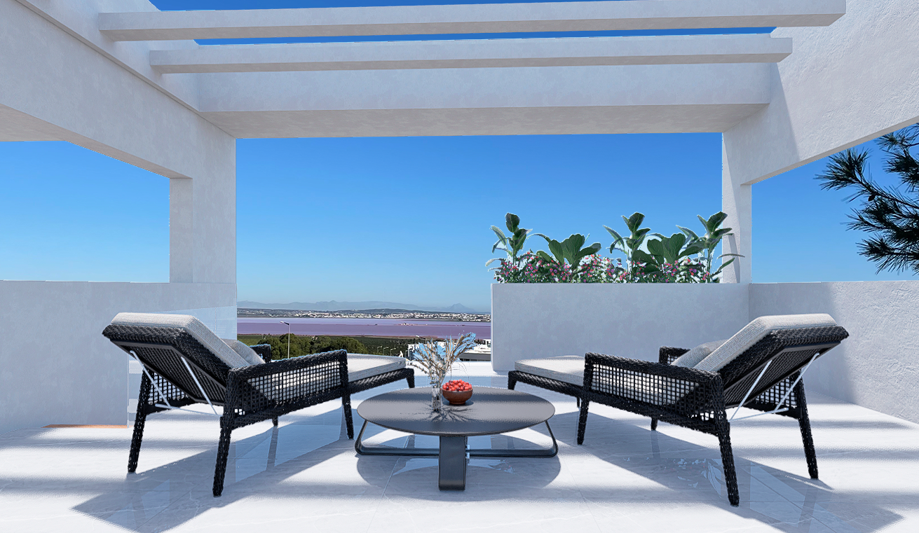 Atractivo bungalow 'New Build' de 2 dormitorios en planta alta o baja con piscina comunitaria en Torrevieja