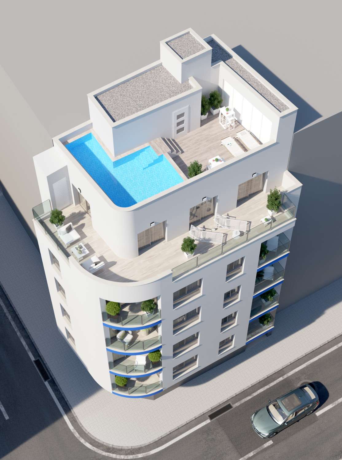 Attractive New Build modern ground floor 2 bedroom apartment with communal pool 100m from sea in Torrevieja