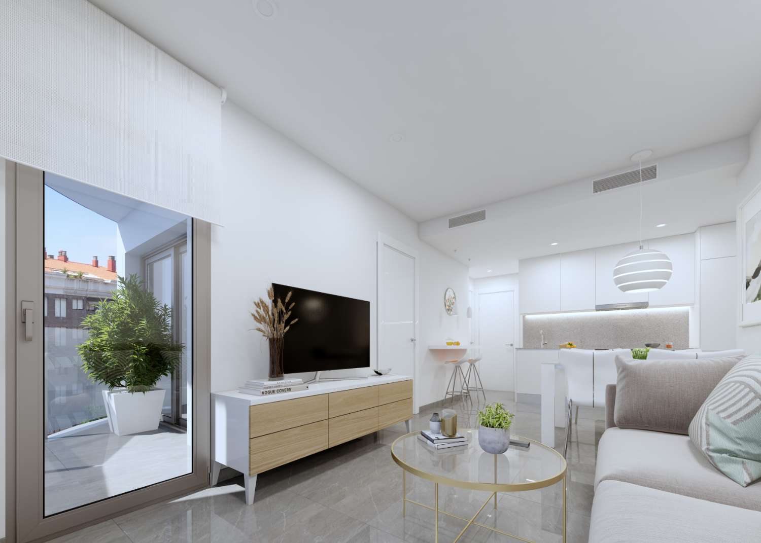 Atractivo moderno apartamento de nueva construcción en planta baja de 2 dormitorios con piscina comunitaria a 100 metros del mar en Torrevieja