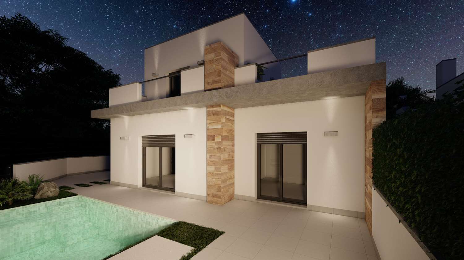 Atractivo bungalow moderno de nueva construcción de 2 dormitorios con piscina privada en Torre Pacheco