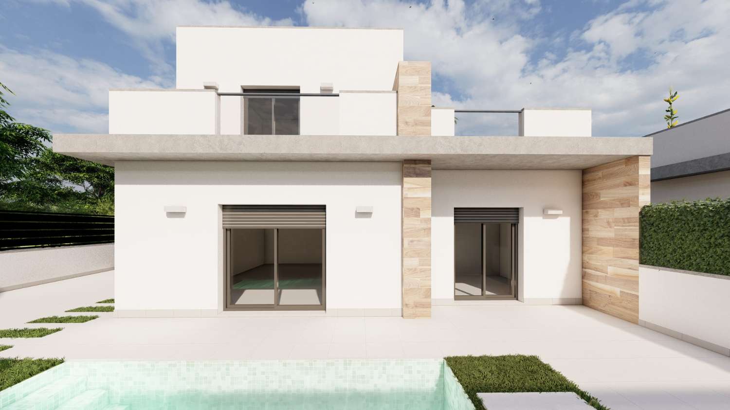 Atractivo bungalow moderno de nueva construcción de 2 dormitorios con piscina privada en Torre Pacheco