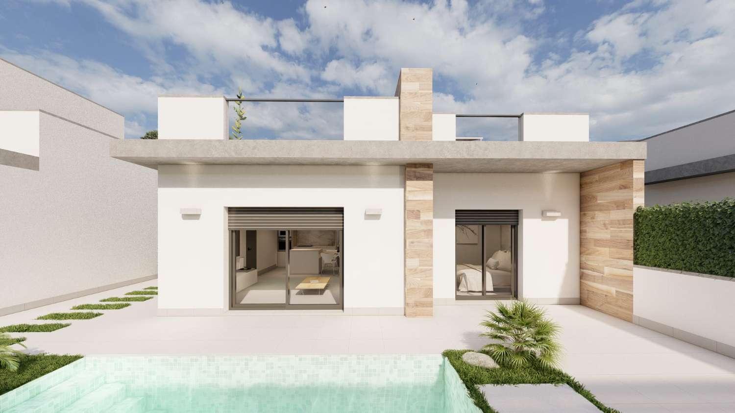 Atractivo bungalow moderno de nueva construcción de 2 dormitorios con piscina privada en Torre Pacheco