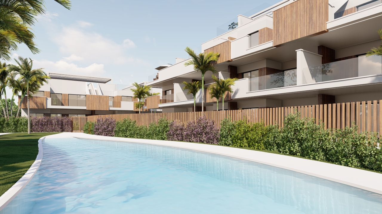 Attractive 'New Build' 2 or 3 bedroom top or ground floor bungalow with communal pool in Pilar de la Horadada