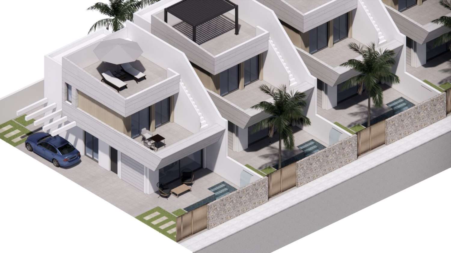 Encantadora villa independiente de 3 dormitorios de nueva construcción con piscina privada cerca del mar en Santiago de la Ribera