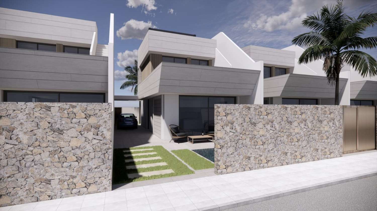 Encantadora villa independiente de 3 dormitorios de nueva construcción con piscina privada cerca del mar en Santiago de la Ribera