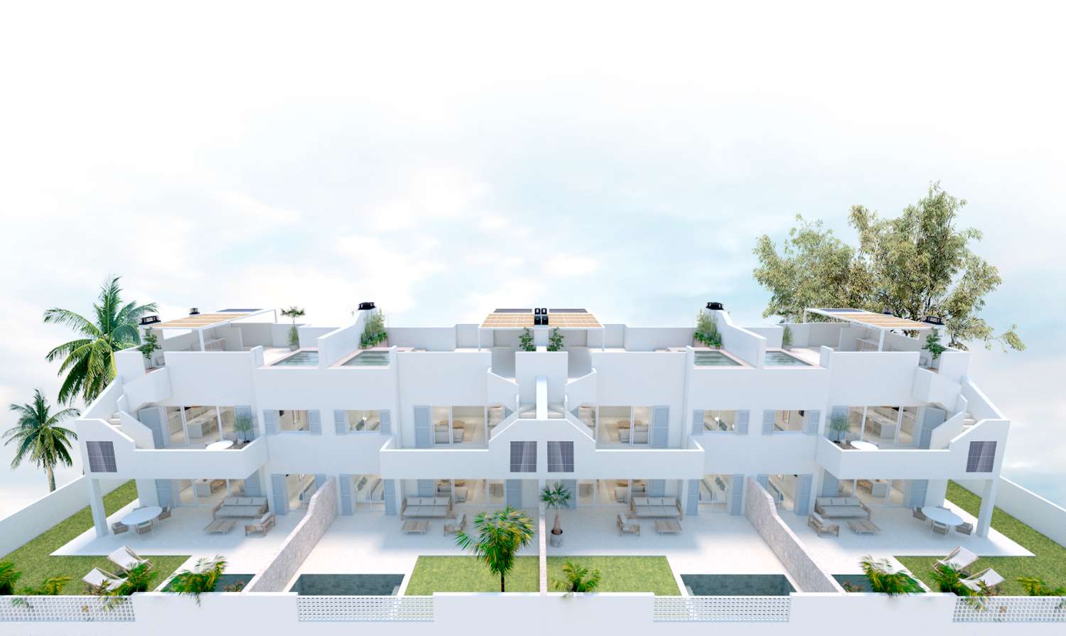 Impresionante bungalow de 3 dormitorios en planta alta o baja de nueva construcción con piscina privada en Torre de la Horadada