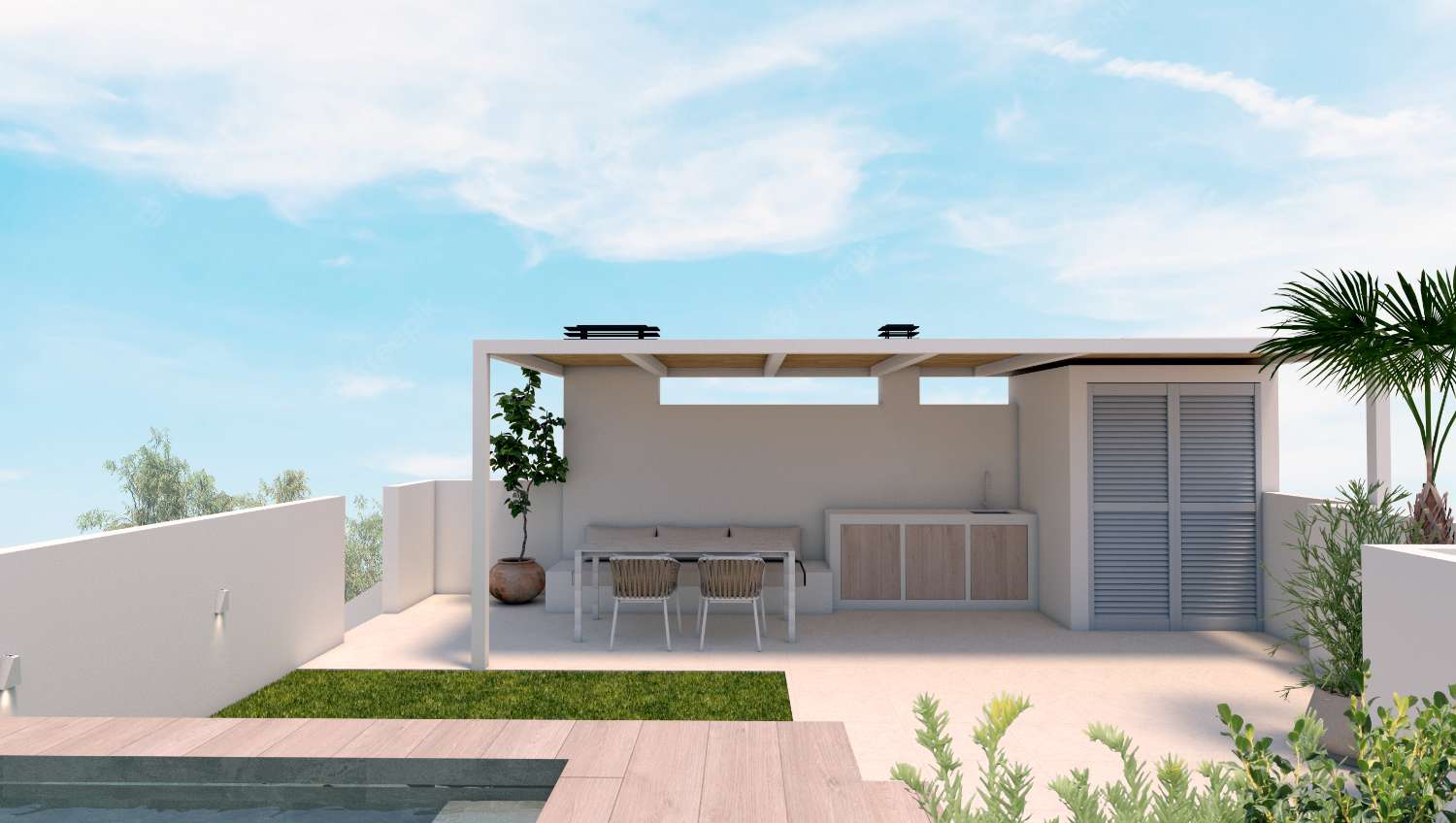 Impresionante bungalow de 3 dormitorios en planta alta o baja de nueva construcción con piscina privada en Torre de la Horadada