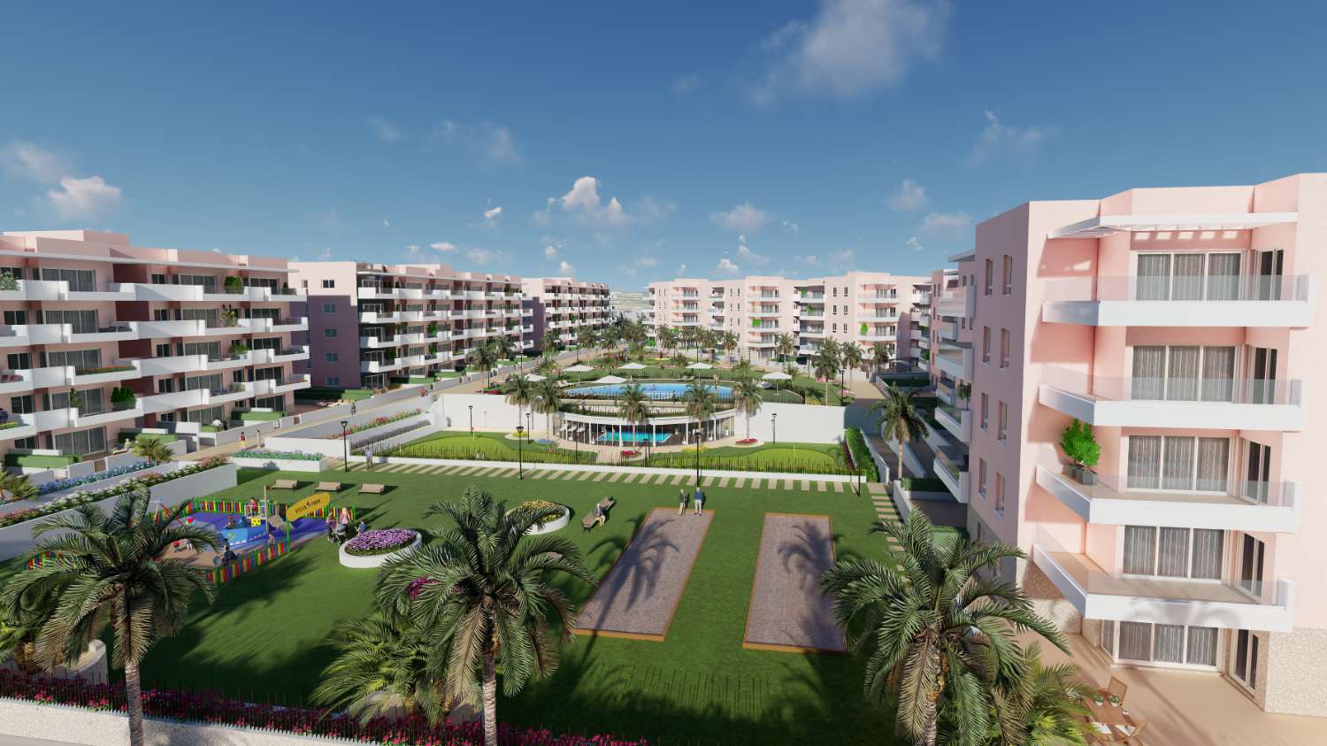 Excelentes apartamentos de 3 dormitorios de nueva construcción con piscina comunitaria en El Raso, Guardamar