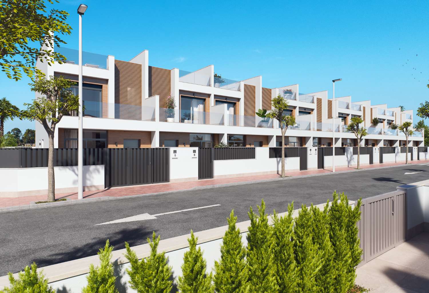 Atractiva casa adosada moderna de 3 dormitorios de nueva construcción con piscina privada y jardines en San Pedro del Pinatar