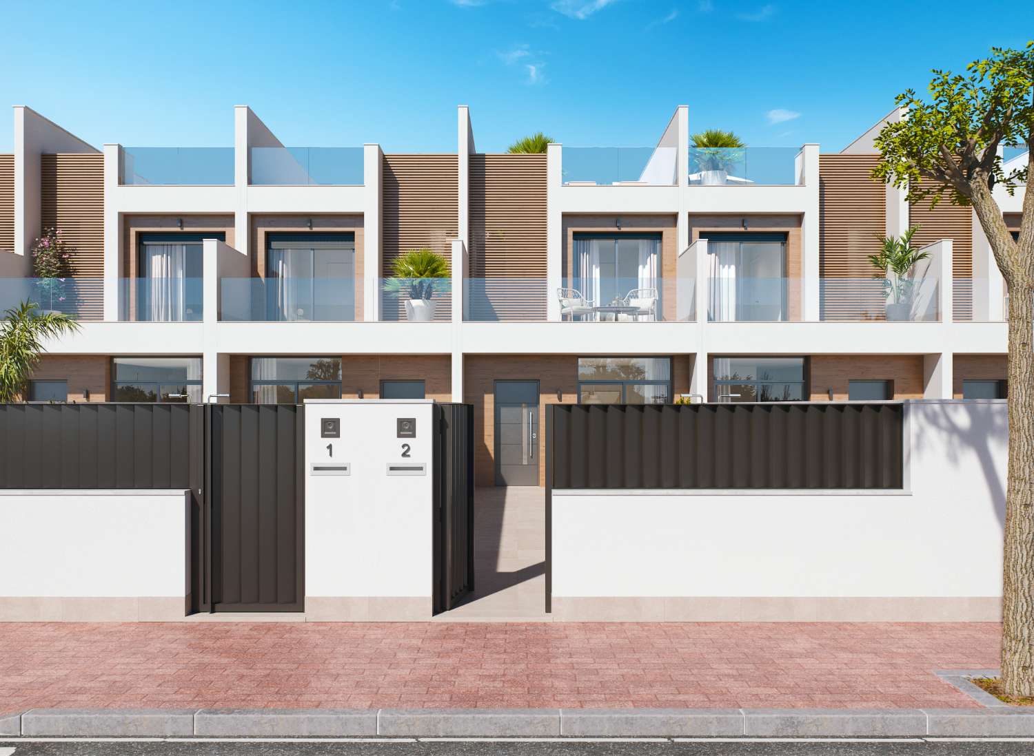 Atractiva casa adosada moderna de 3 dormitorios de nueva construcción con piscina privada y jardines en San Pedro del Pinatar