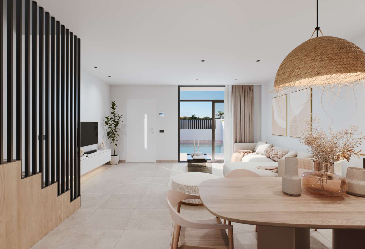 Atractiva casa adosada moderna de 3 dormitorios de nueva construcción con piscina privada y jardines en San Pedro del Pinatar