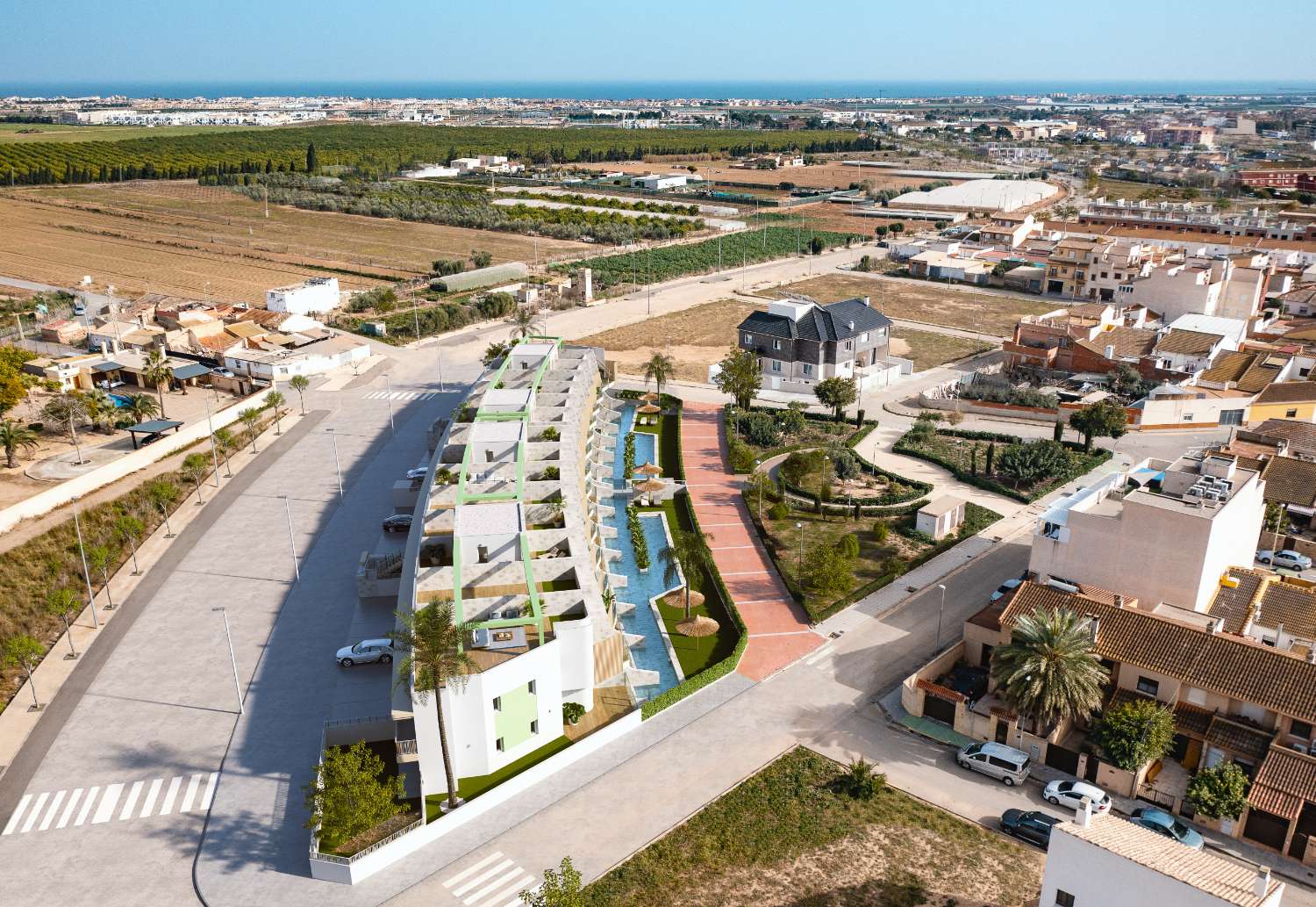 Magnífico bungalow de 2 dormitorios en planta alta o baja de nueva construcción con piscina comunitaria en Pilar de la Horadada