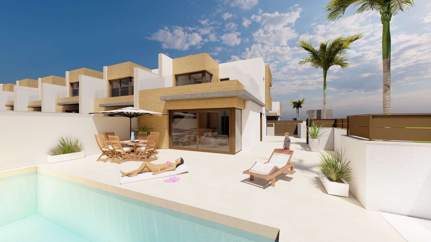 Wonderful 'New Build' Key Ready 3 bedroom townhouse with private pool on golf course in Algorfa