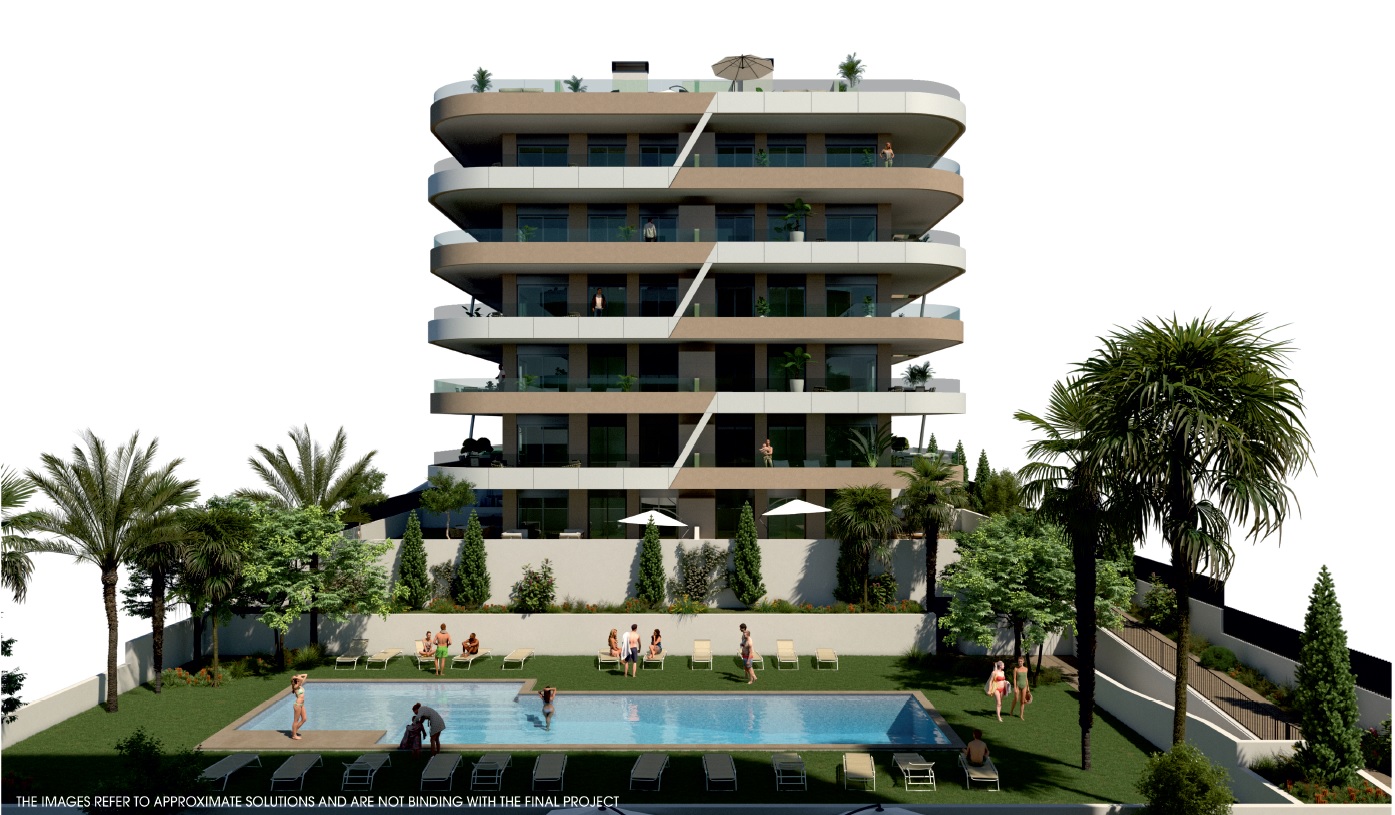 Impresionante apartamento moderno de 2 dormitorios con piscina comunitaria cerca del mar en Arenales del Sol