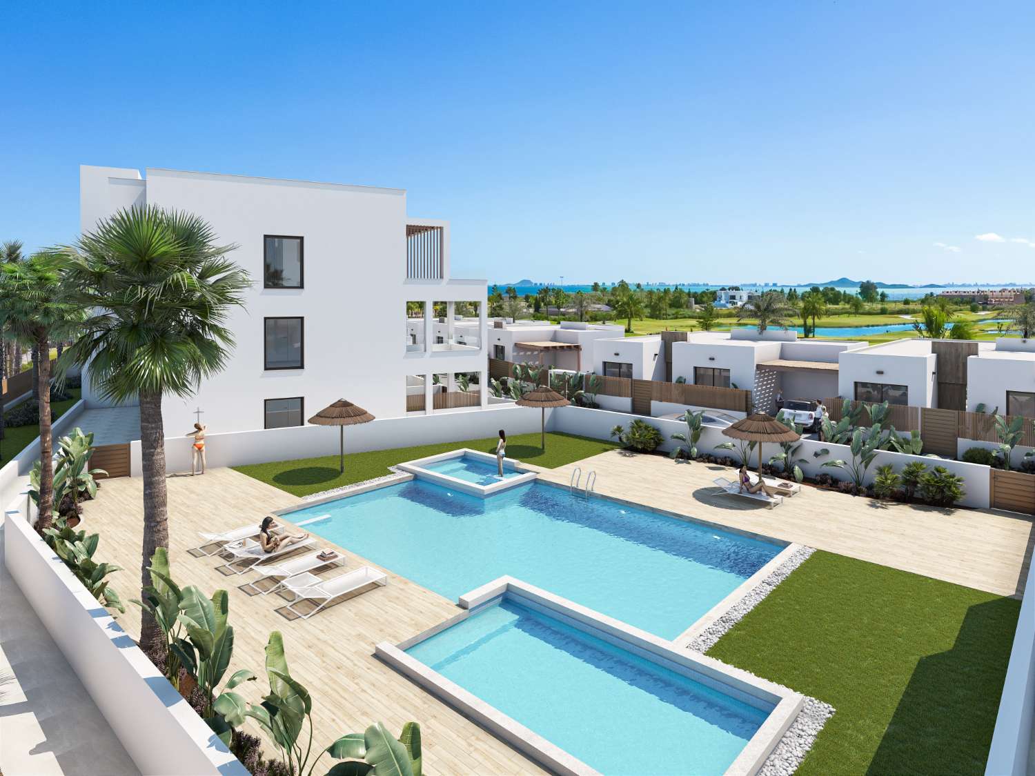 Hermoso apartamento de 2 dormitorios en primera línea de golf con piscina comunitaria en Los Alcázares