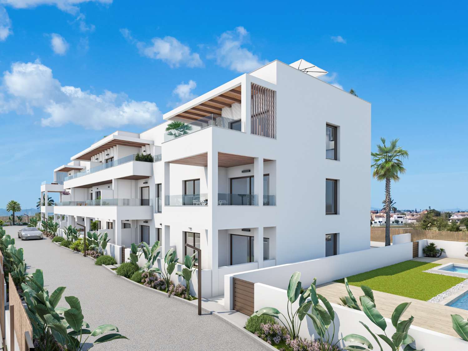 Beautiful 'New Build' 2 bedroom front line golf apartment with communal pool in Los Alcazares