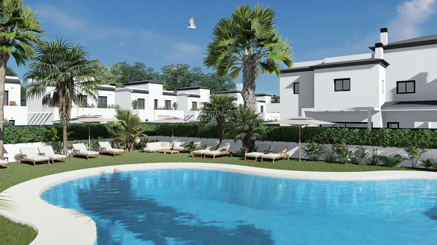 Bellissima villa quad con 3 camere da letto con piscina comune a Gran Alacant